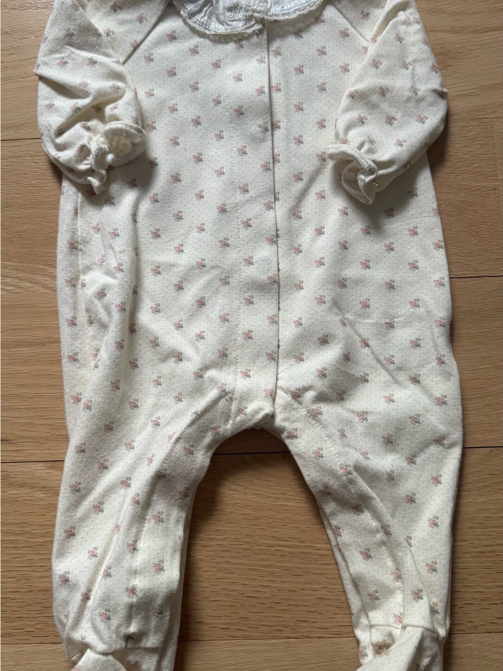 Tartine et Chocolat Cream Footed One-Piece with Pink Floral Dots
